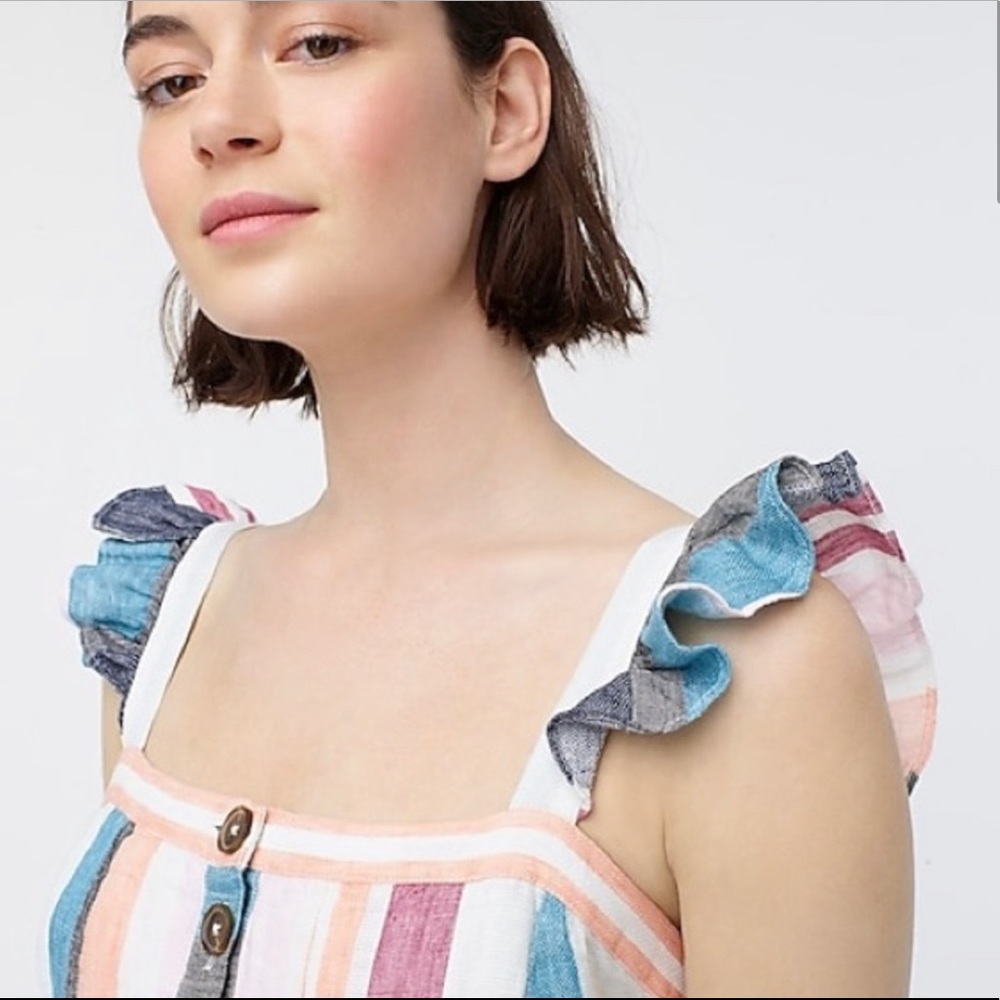 J. Crew Button Front Midi Dress Mixed Multicolor Stripe Linen AK255 NWT 00 - Picture 5 of 8